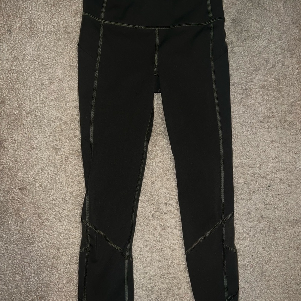 lululemon athletica Black Leggings with Green Stitching